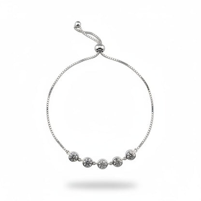 925 Sterling Silver Five Stone CZ Adjustable Bracelet | 5g