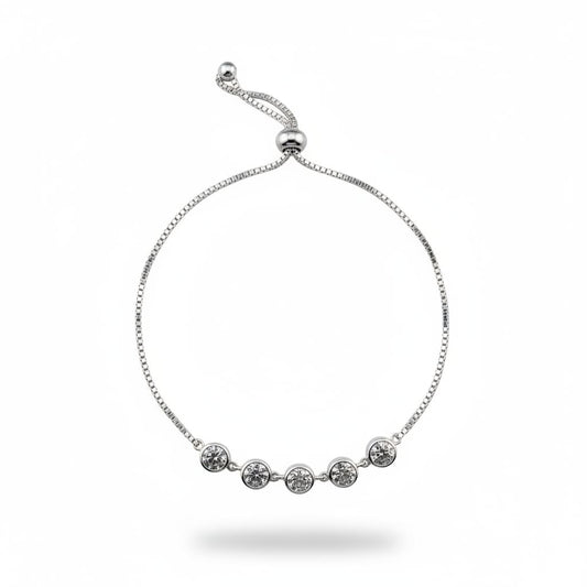 925 Sterling Silver Five Stone CZ Adjustable Bracelet | 5g