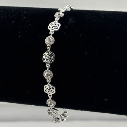 925 Sterling Silver Floral CZ Link Bracelet | 5g - Bracelets