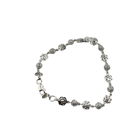 925 Sterling Silver Floral CZ Link Bracelet | 5g - Bracelets