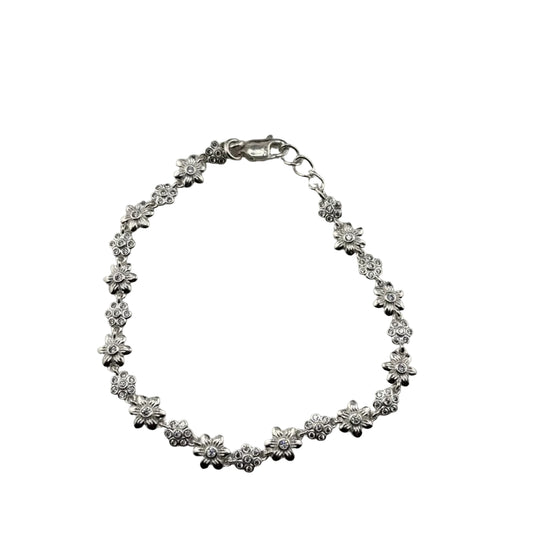 Sterling Silver (92.5% purity) Floral CZ Link Bracelet