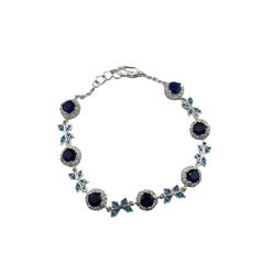 925 Sterling Silver Floral CZ Link Bracelet | 9g