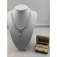 Load image into Gallery viewer, 925 Sterling Silver Floral Drop CZ Necklace &amp; Earrings Set
