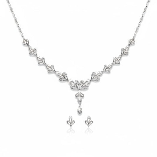 925 Sterling Silver Floral Fan Necklace & Earrings Set –
