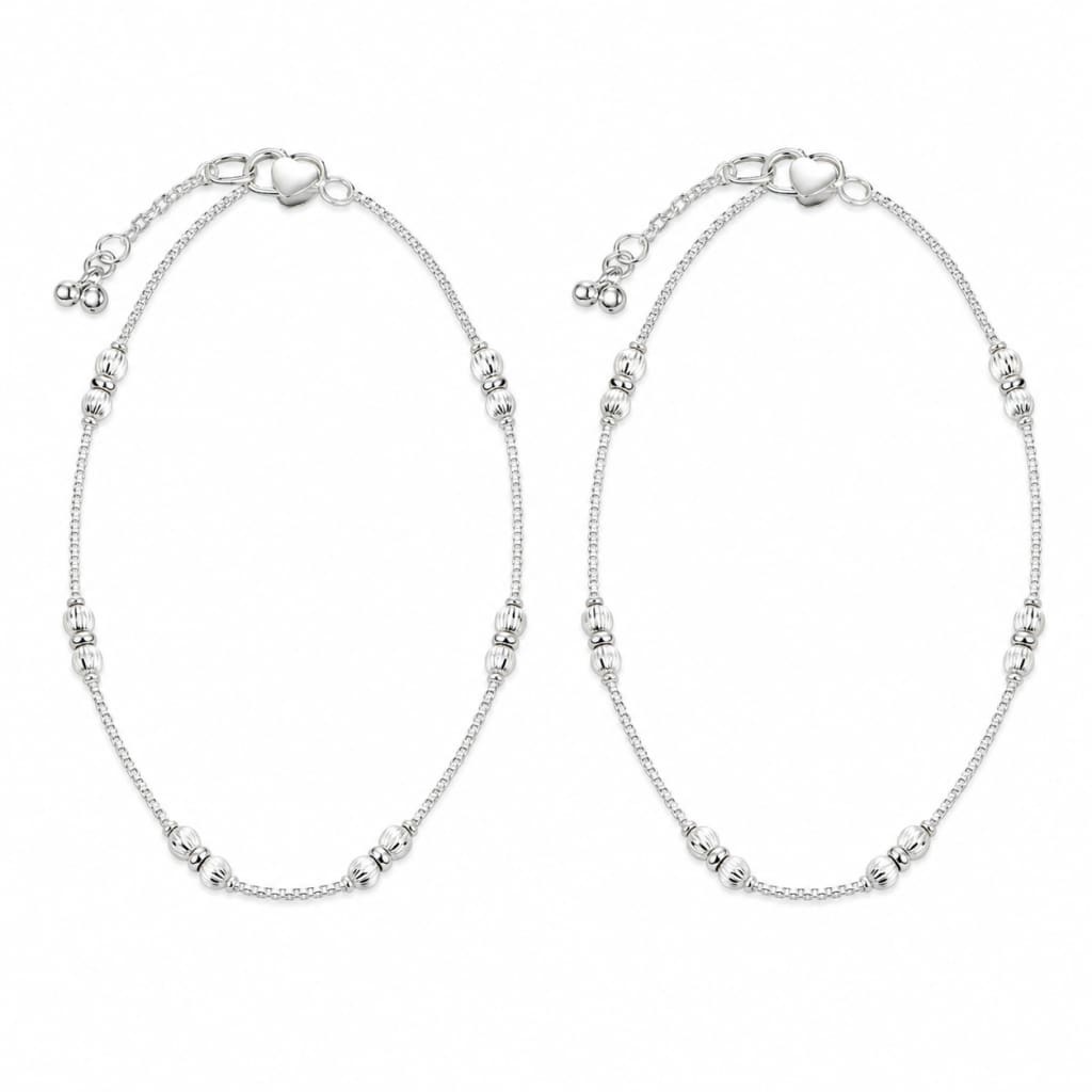 925 Sterling Silver Fluted Bead Anklet Pair – 9.14 g