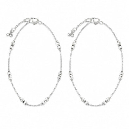 925 Sterling Silver Fluted Bead Anklet Pair – 9.14 g