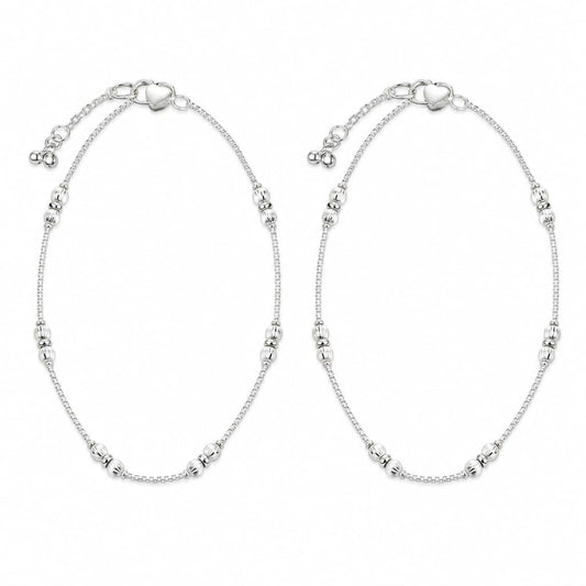 925 Sterling Silver Fluted Bead Anklet Pair – 9.14 g