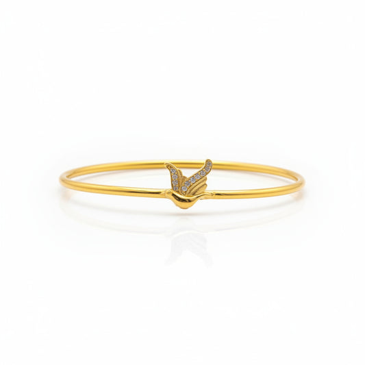 925 Sterling Silver Gold Plated Bird CZ Open Bangle