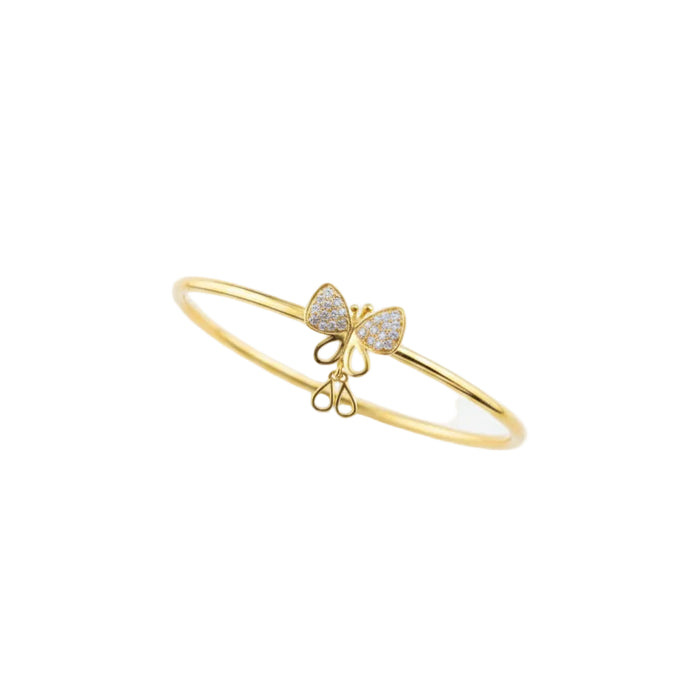925 Sterling Silver Gold Plated Butterfly CZ Open Bangle Bracelet 7G