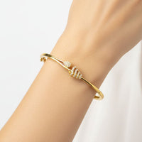 Load image into Gallery viewer, 925 Sterling Silver Gold Plated CZ Leaf Open Bangle
