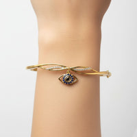 Load image into Gallery viewer, 925 Sterling Silver Gold Plated Evil Eye Charm Open Bangle

