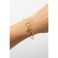 Load image into Gallery viewer, 925 Sterling Silver Gold Plated Evil Eye Charm Open Bangle
