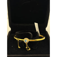 Load image into Gallery viewer, 925 Sterling Silver Gold Plated Evil Eye Charm Open Bangle
