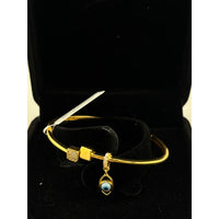 Load image into Gallery viewer, 925 Sterling Silver Gold Plated Evil Eye Charm Open Bangle
