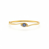 Load image into Gallery viewer, 925 Sterling Silver Gold Plated Evil Eye CZ Open Bangle

