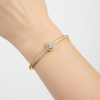 Load image into Gallery viewer, 925 Sterling Silver Gold Plated Halo CZ Open Bangle
