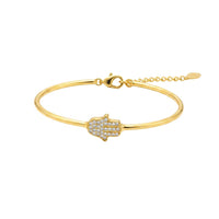 Load image into Gallery viewer, 925 Sterling Silver Gold Plated Hamsa Hand CZ Open Bangle
