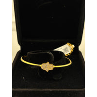 Load image into Gallery viewer, 925 Sterling Silver Gold Plated Hamsa Hand CZ Open Bangle
