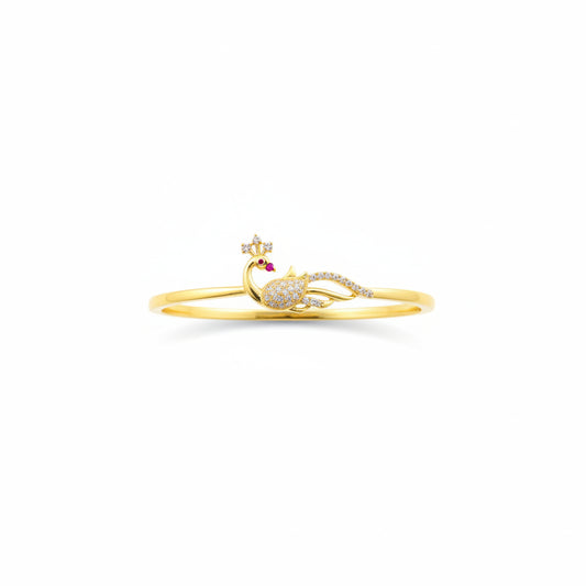 925 Sterling Silver Gold Plated Peacock CZ Open Bangle