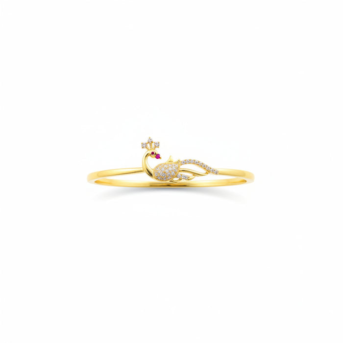 925 Sterling Silver Gold Plated Peacock CZ Open Bangle Bracelet 11G
