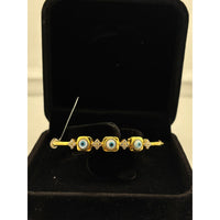 Load image into Gallery viewer, 925 Sterling Silver Gold Plated Triple Evil Eye CZ Open
