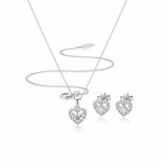 925 Sterling Silver Heart Butterfly CZ Pendant and Earrings