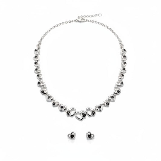 925 Sterling Silver Heart Link CZ Necklace & Earrings Set –