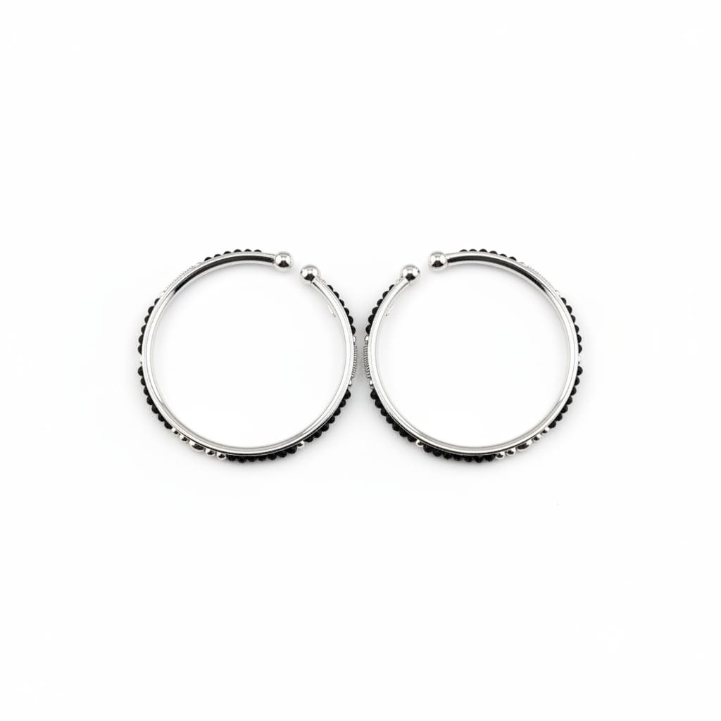 925 Sterling Silver Kids Bangle Pair – Black Bead & Accent