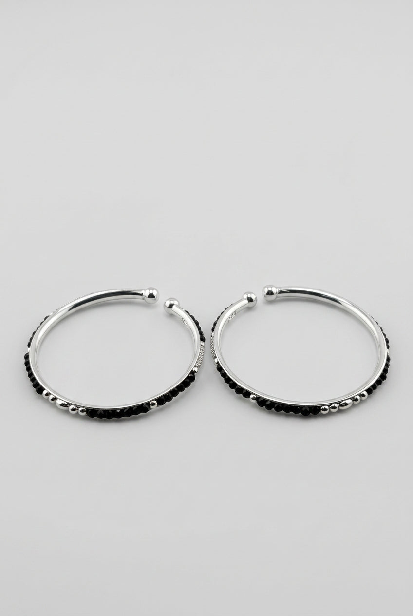 925 Sterling Silver Kids Bangle Pair – Black Bead & Accent