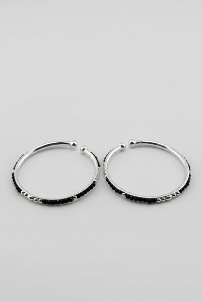 925 Sterling Silver Kids Bangle Pair – Black Bead & Accent