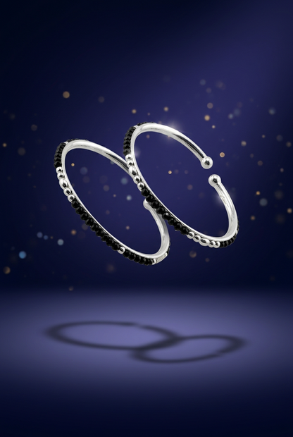 925 Sterling Silver Kids Bangle Pair – Black Bead & Silver Accent Design