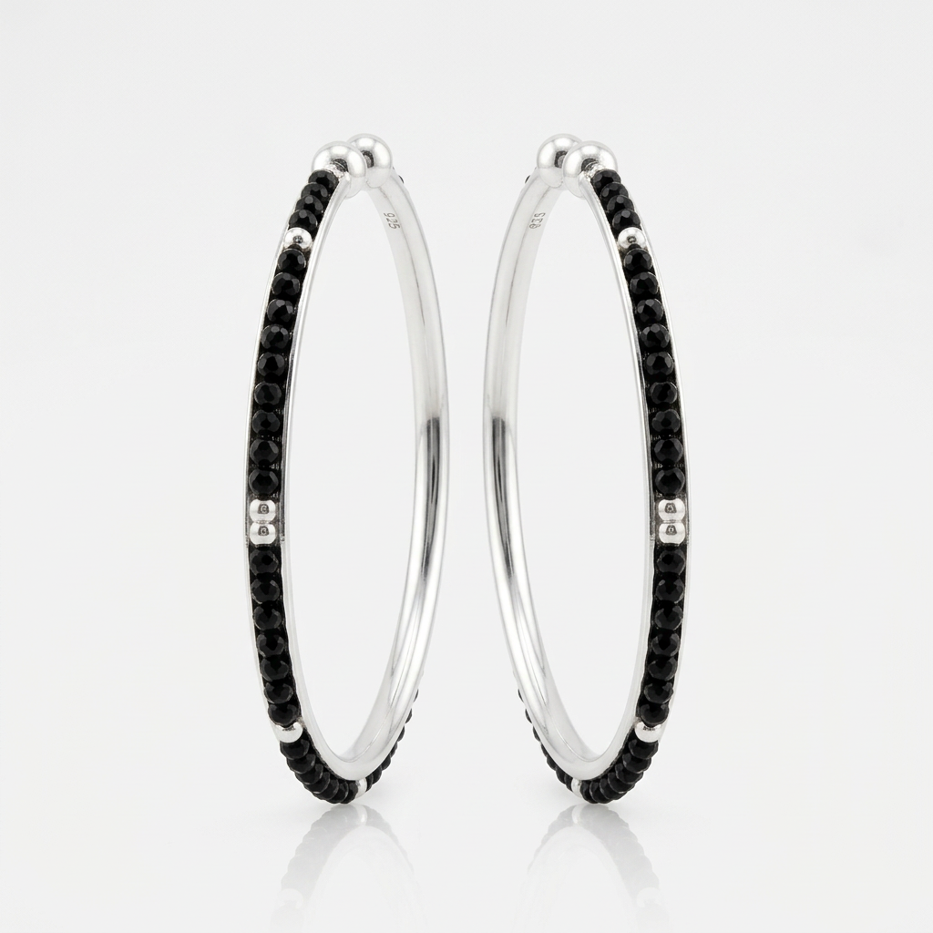 925 Sterling Silver Kids Bangle Pair – Black Bead & Silver Accent Design