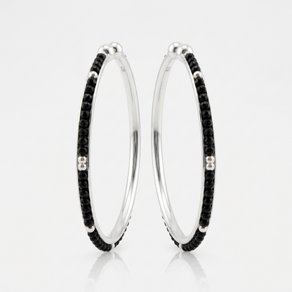 925 Sterling Silver Kids Bangle Pair – Black Bead & Silver Accent Design