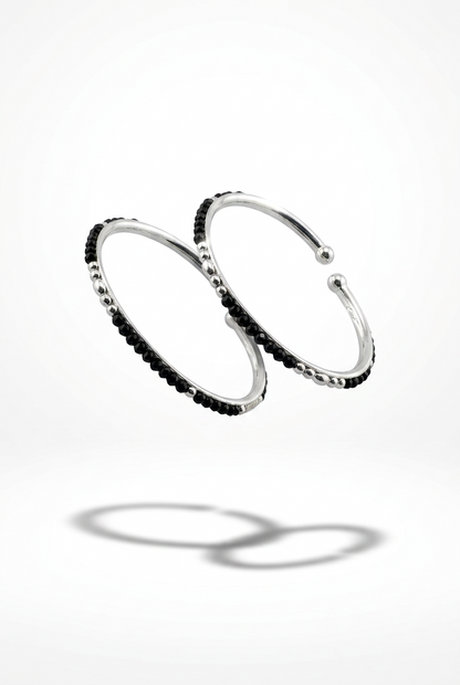 925 Sterling Silver Kids Bangle Pair – Black Bead & Silver Accent Design