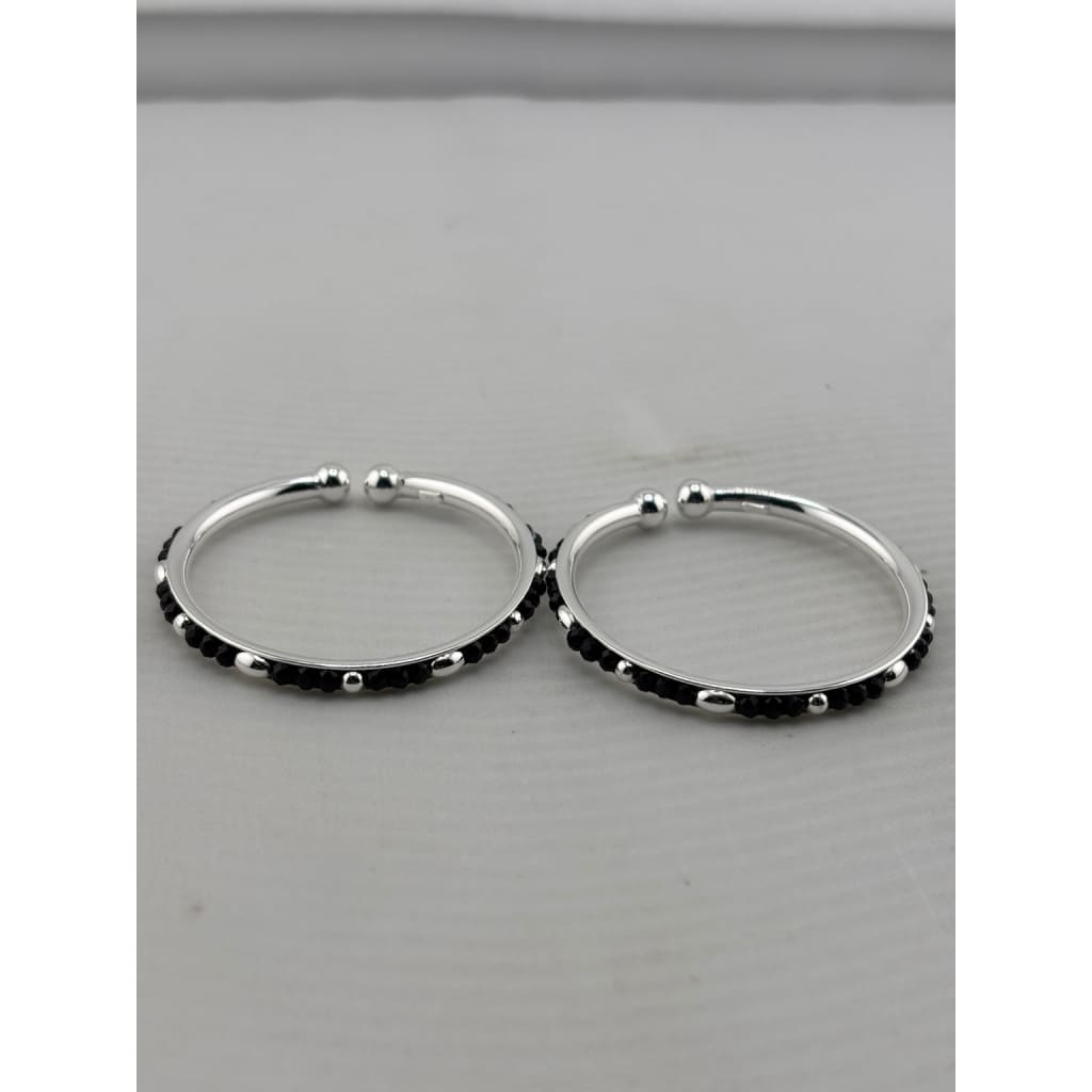925 Sterling Silver Kids Bangle Pair – Black Bead & Accent