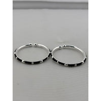 Load image into Gallery viewer, 925 sterling silver kids bangle pair front view with black bead detailing
