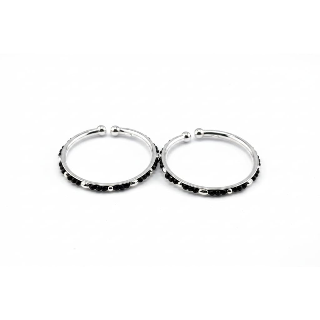 925 Sterling Silver Kids Bangle Pair – Black Bead & Accent