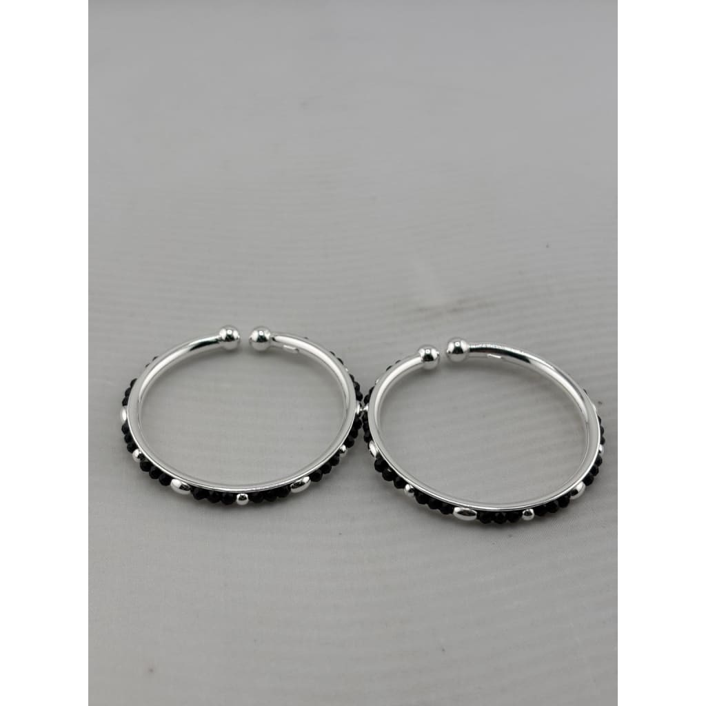 925 Sterling Silver Kids Bangle Pair – Black Bead & Accent