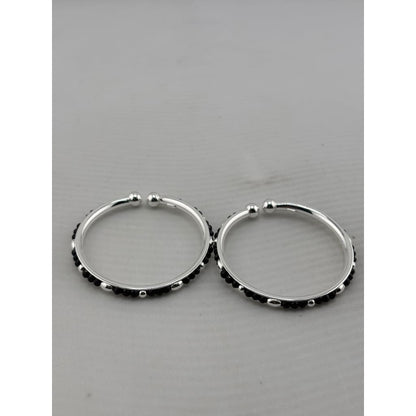 925 Sterling Silver Kids Bangle Pair – Black Bead & Accent