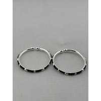 Load image into Gallery viewer, 925 sterling silver kids bangle pair with black beads and polished silver accents
