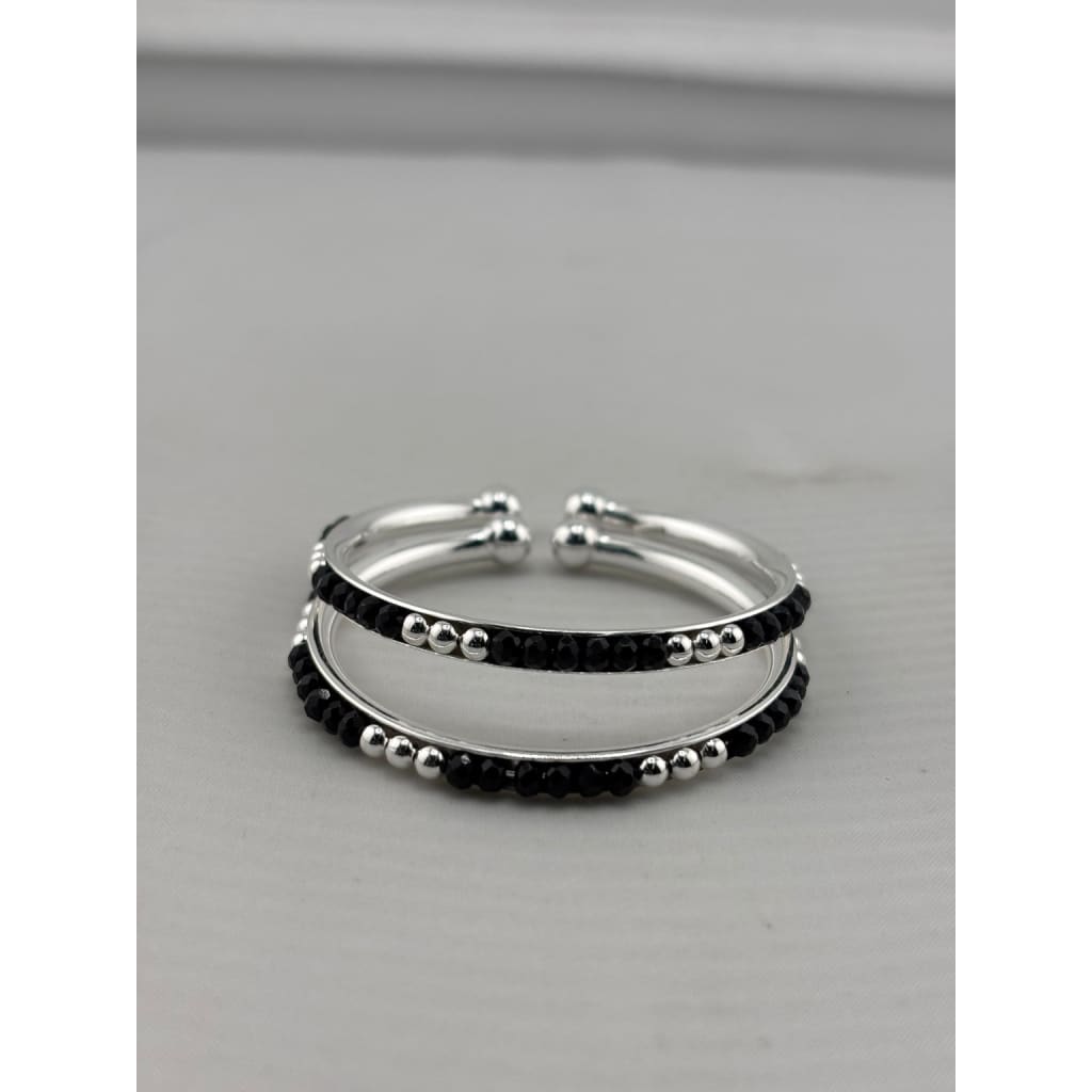 925 Sterling Silver Kids Bangle Pair – Black Bead & Accent