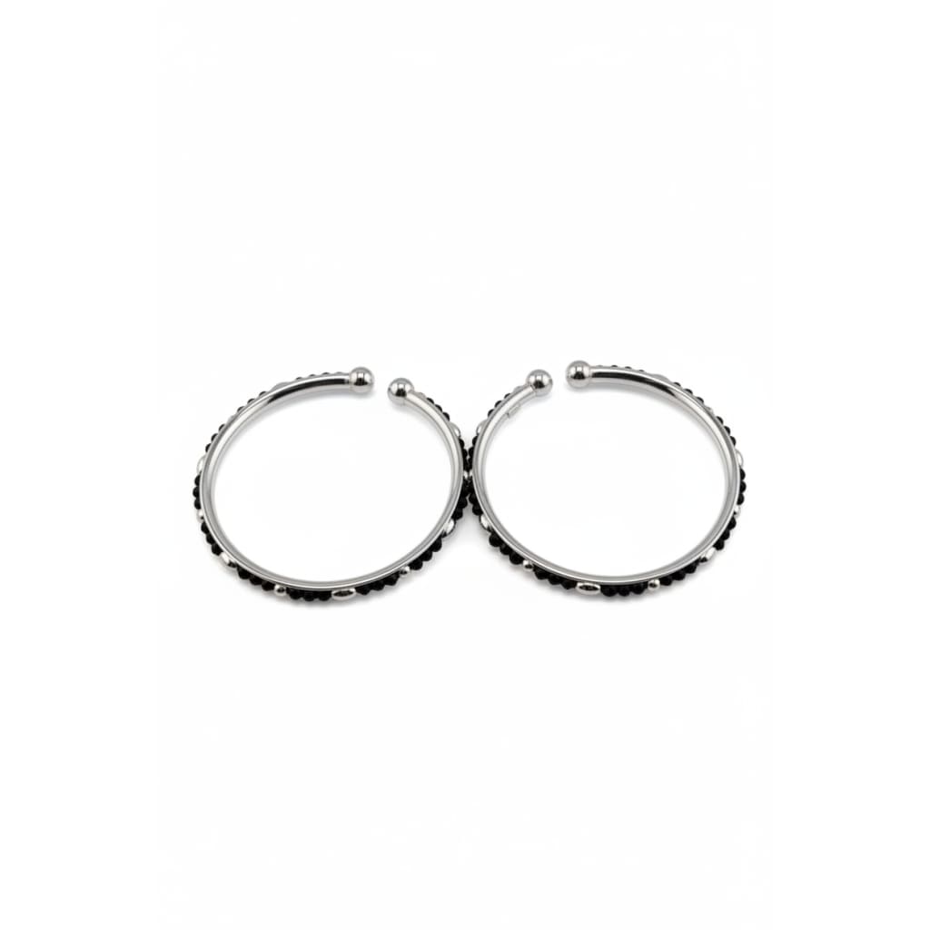 925 Sterling Silver Kids Bangle Pair – Black Bead & Accent