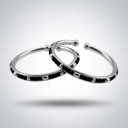 925 Sterling Silver Kids Bangle Pair – Black Bead & Silver Accent Open Design – 16 g