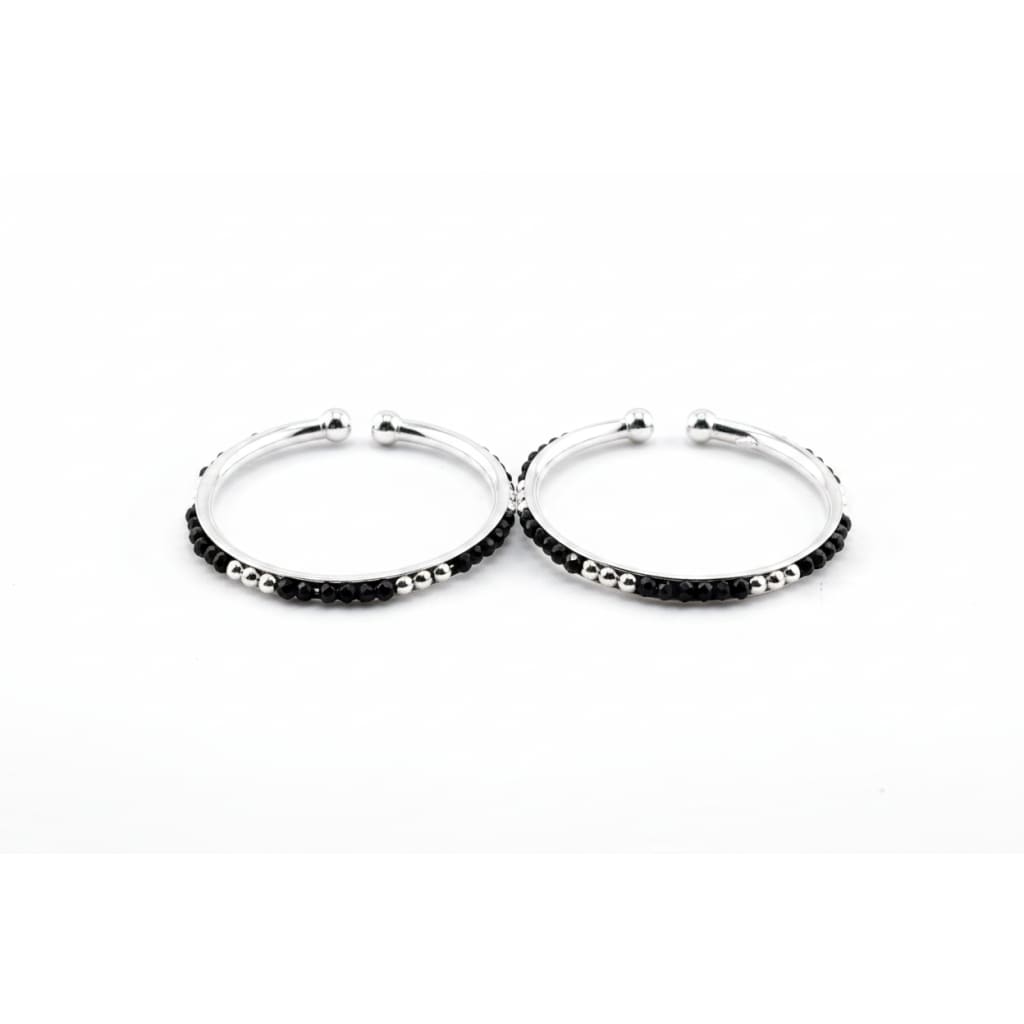925 Sterling Silver Kids Bangle Pair – Black Bead & Accent