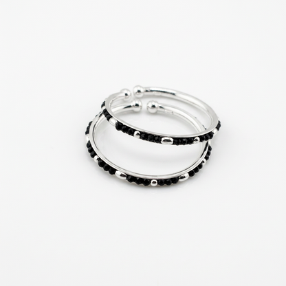 925 Sterling Silver Kids Bangle Pair – Classic Black Bead & Silver Accent Open Design – 14.82 g
