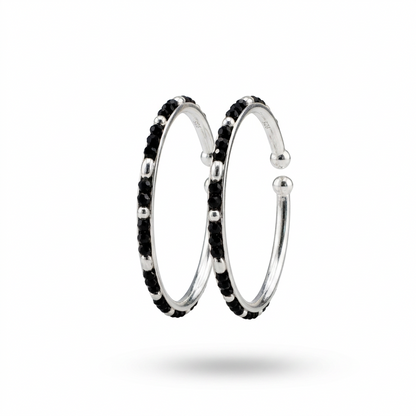 925 Sterling Silver Kids Bangle Pair – Classic Black Bead & Silver Accent Open Design – 14.82 g