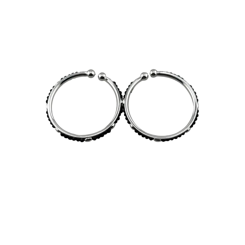 925 Sterling Silver Kids Bangle Pair with Black Stone Beads