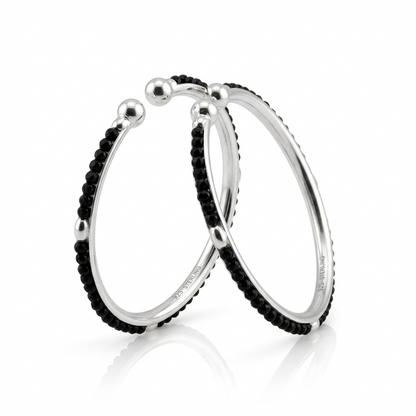 925 Sterling Silver Kids Bangle Pair – Black Stone Bead & Ball-End Design