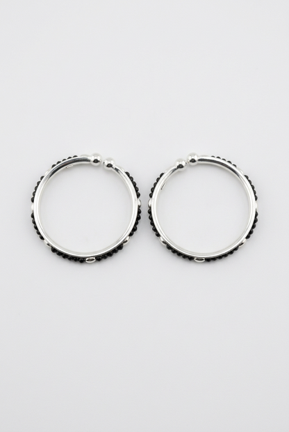 925 Sterling Silver Kids Bangle Pair – Black Stone Bead & Ball-End Design