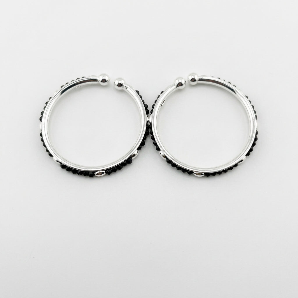 925 Sterling Silver Kids Bangle Pair with Black Stone Beads